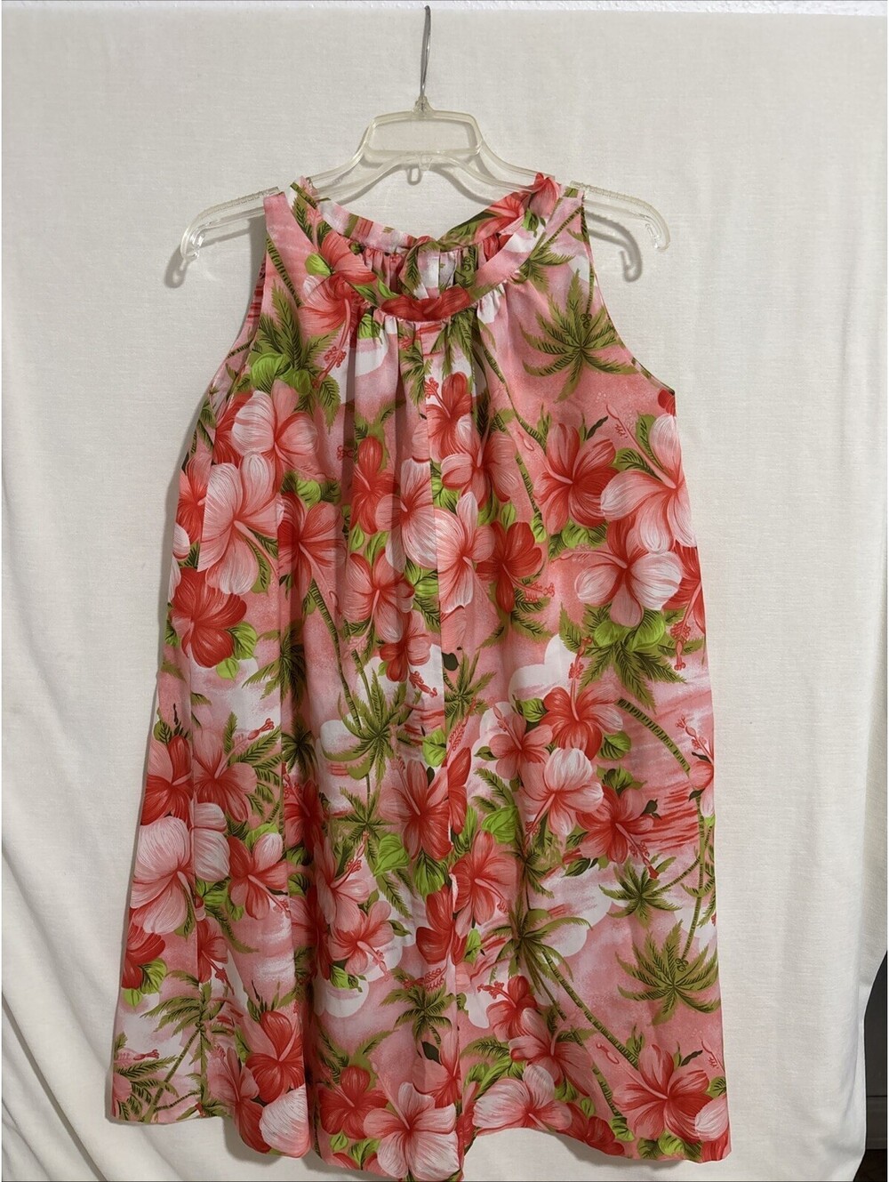 Vintage Hawaiian Dress Womens Red Floral Sleeveless Muumuu Beach